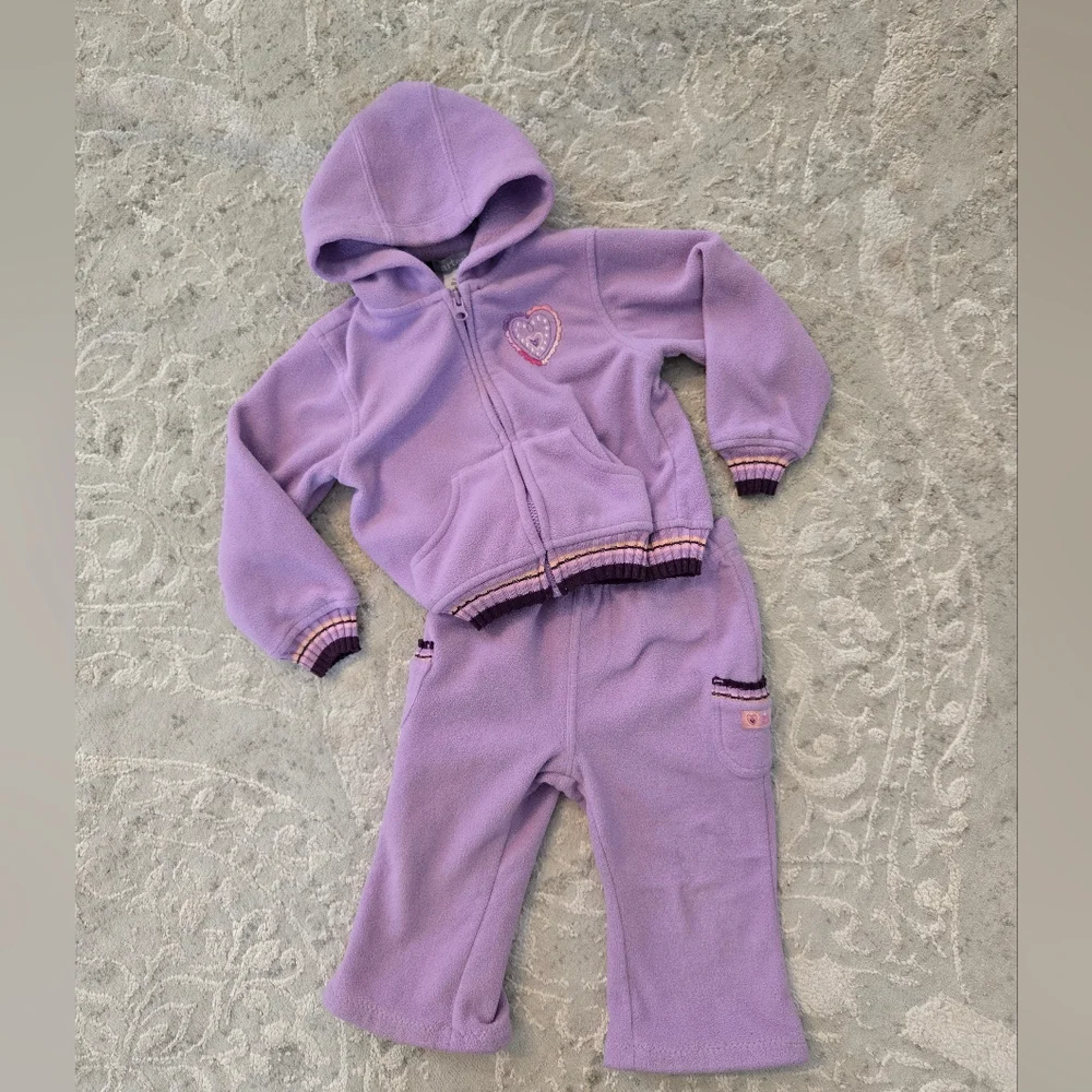 Vintage Y2k Carter's Purple Embroidered Hearts Hooded Tracksuit 2pc Set